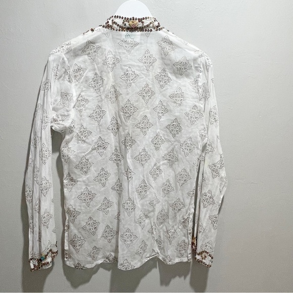ANANYA Women’s White Multi Heavily Beaded Cotton Tunic Top Blouse Size Large - Picture 3 of 7